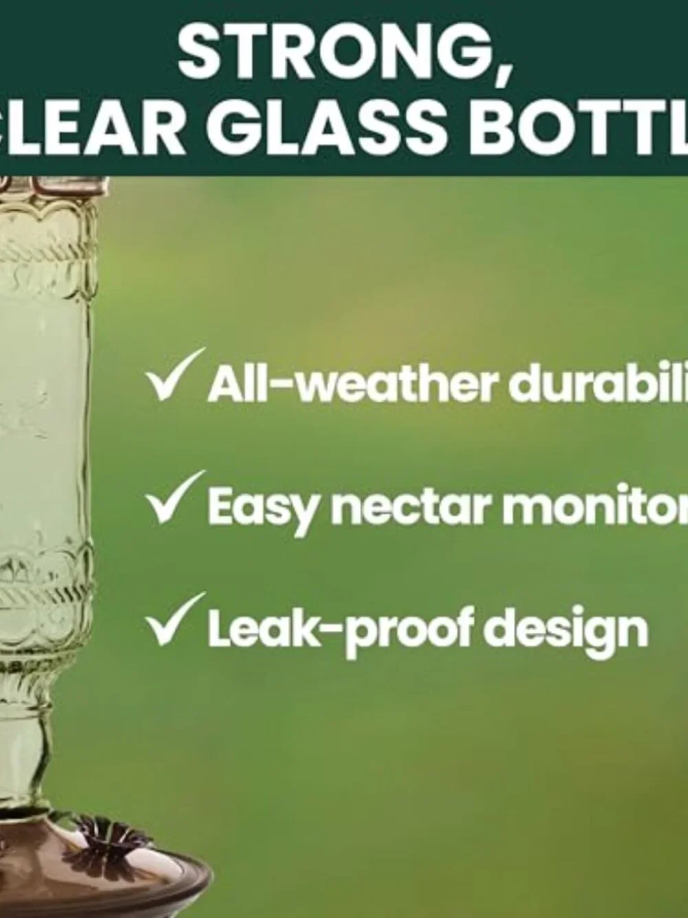 New Antique Glass Bottle Hummingbird Feeder - Outdoor Garden Décor Hummingbird